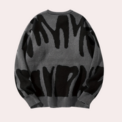 Men’s Knitted Sweater - Abstract Design - Crew Neck - Long Sleeve - Ribbed Cuffs-3