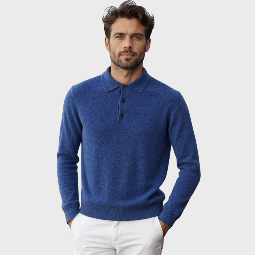Men’s Polo Sweater – Merino Wool – Standard Fit – Button Placket – Ribbed Trim-2