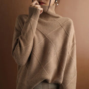 Sweater with turtleneck in modern geometric design for women-6