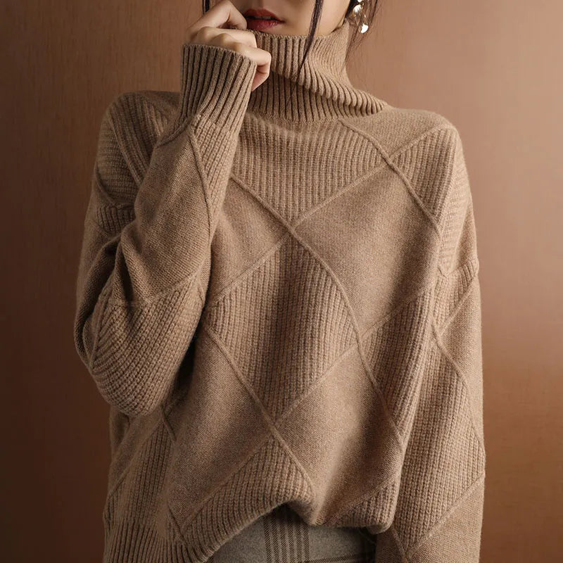 Sweater with turtleneck in modern geometric design for women-6