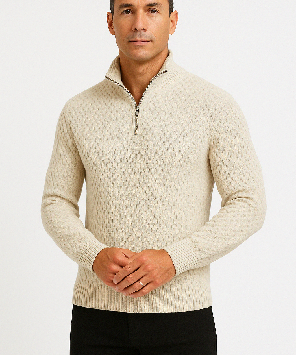 Men’s Half Zip Sweater – Textured Knit – Tailored Fit – Ribbed Trim – Soft Feel-2