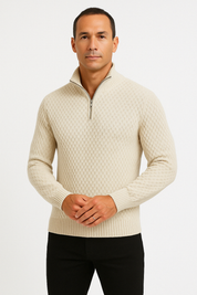 Men’s Half Zip Sweater – Textured Knit – Tailored Fit – Ribbed Trim – Soft Feel-2