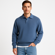 Men’s Polo Sweater – Wool – Relaxed Fit – Buttoned Collar – Ribbed Hem and Cuffs-2