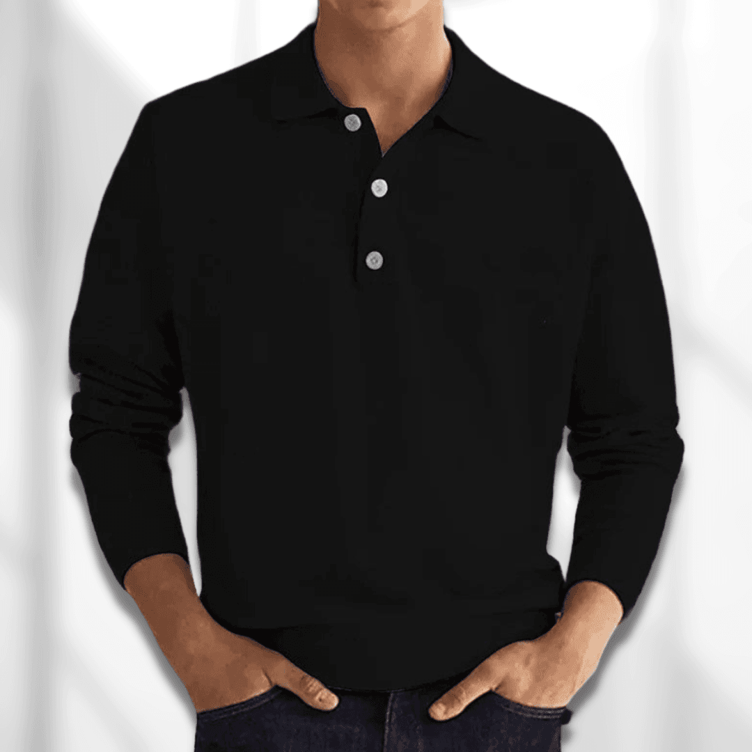 Men’s Polo Sweater - Knitted Texture - Long Sleeve - Classic 3-Button Collar-2