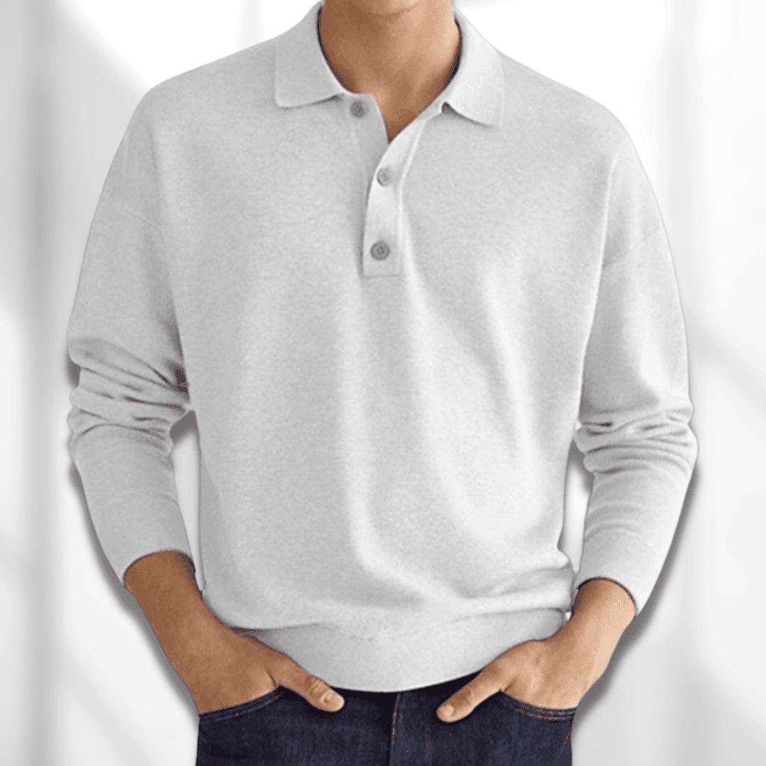 Men’s Polo Sweater - Knitted Texture - Long Sleeve - Classic 3-Button Collar-3