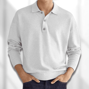Men’s Polo Sweater - Knitted Texture - Long Sleeve - Classic 3-Button Collar-3