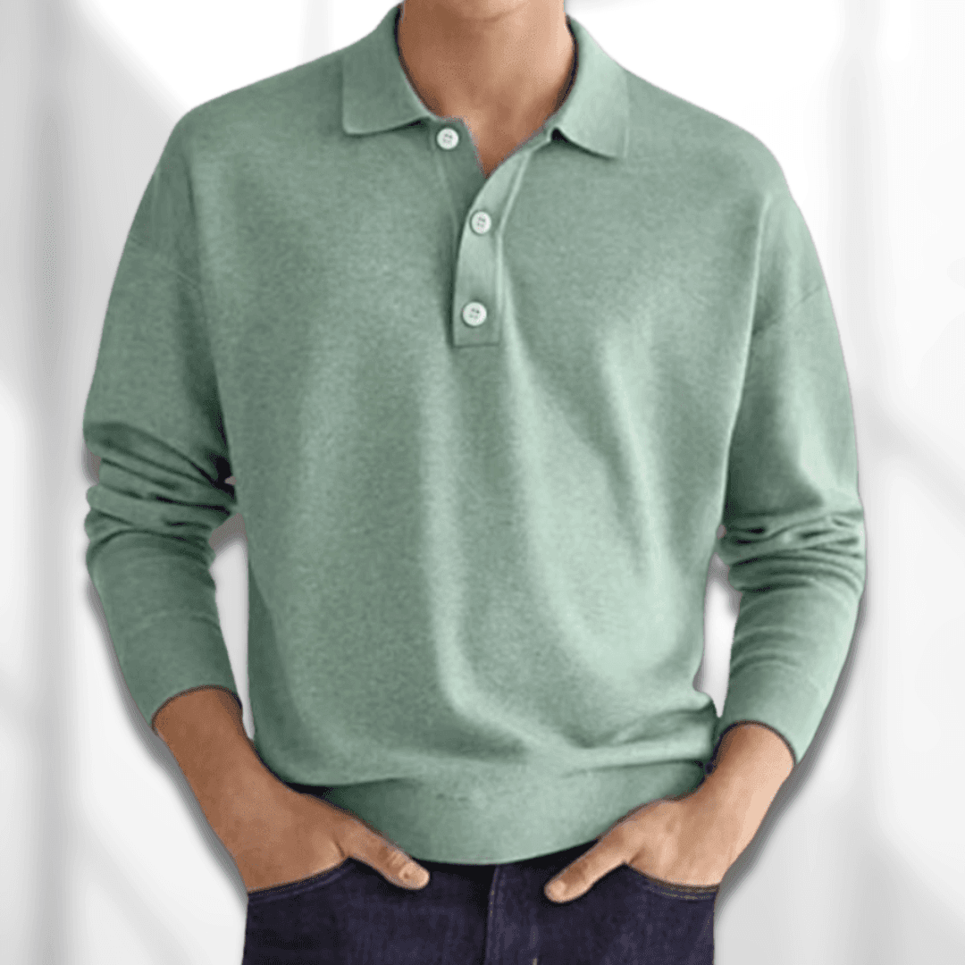 Men’s Polo Sweater - Knitted Texture - Long Sleeve - Classic 3-Button Collar-4
