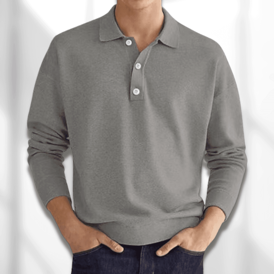 Men’s Polo Sweater - Knitted Texture - Long Sleeve - Classic 3-Button Collar-5