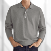 Men’s Polo Sweater - Knitted Texture - Long Sleeve - Classic 3-Button Collar-5