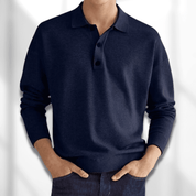 Men’s Polo Sweater - Knitted Texture - Long Sleeve - Classic 3-Button Collar-6