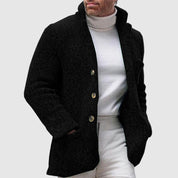 Men’s Knitted Cardigan - Chunky Texture - Stand-Up Collar - Button-Up Front-5