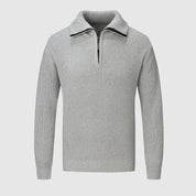 Men’s Half-Zip Sweater - Textured Knit - High Collar - Ribbed Cuffs & Hem - Casual Wear-4