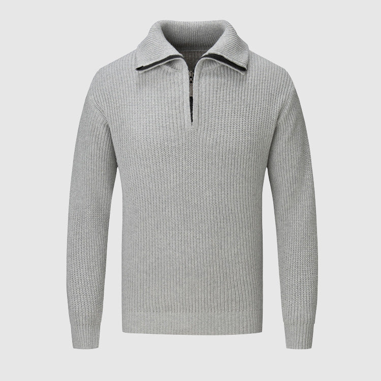 Men’s Half-Zip Sweater - Textured Knit - High Collar - Ribbed Cuffs & Hem - Casual Wear-4
