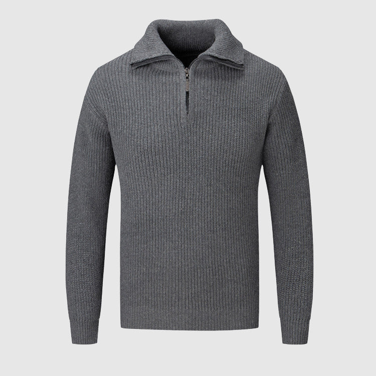 Men’s Half-Zip Sweater - Textured Knit - High Collar - Ribbed Cuffs & Hem - Casual Wear-2