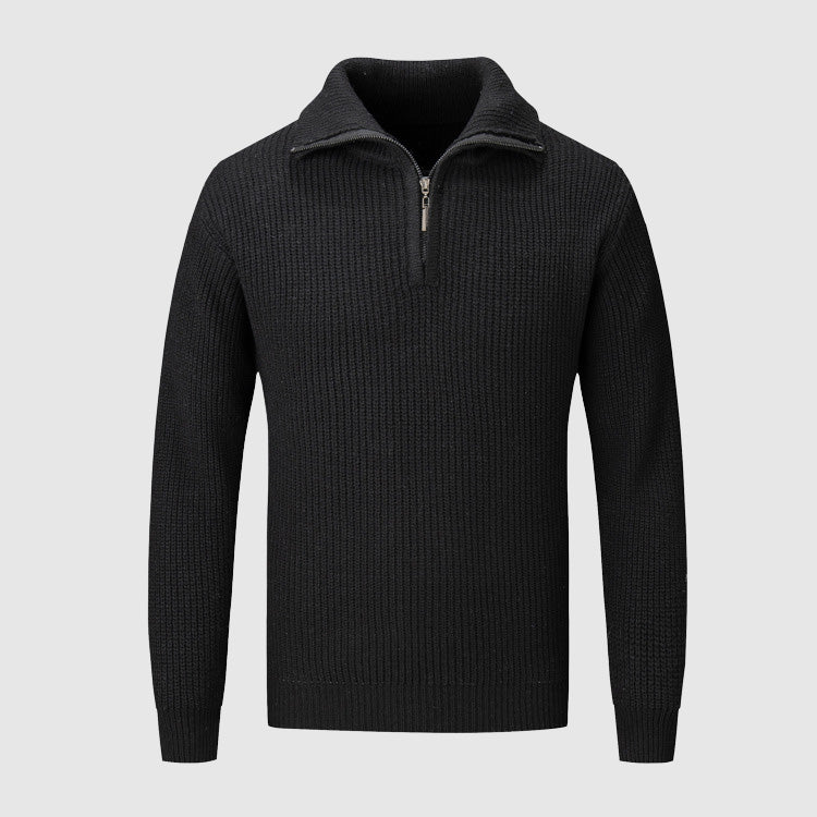 Men’s Half-Zip Sweater - Textured Knit - High Collar - Ribbed Cuffs & Hem - Casual Wear-3