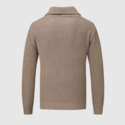Men’s Half-Zip Sweater - Textured Knit - High Collar - Ribbed Cuffs & Hem - Casual Wear-5