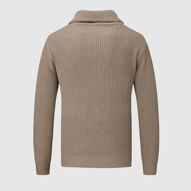 Men’s Half-Zip Sweater - Textured Knit - High Collar - Ribbed Cuffs & Hem - Casual Wear-5