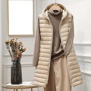 Beaumont Bodywarmer | Chic long gilet with hood for women