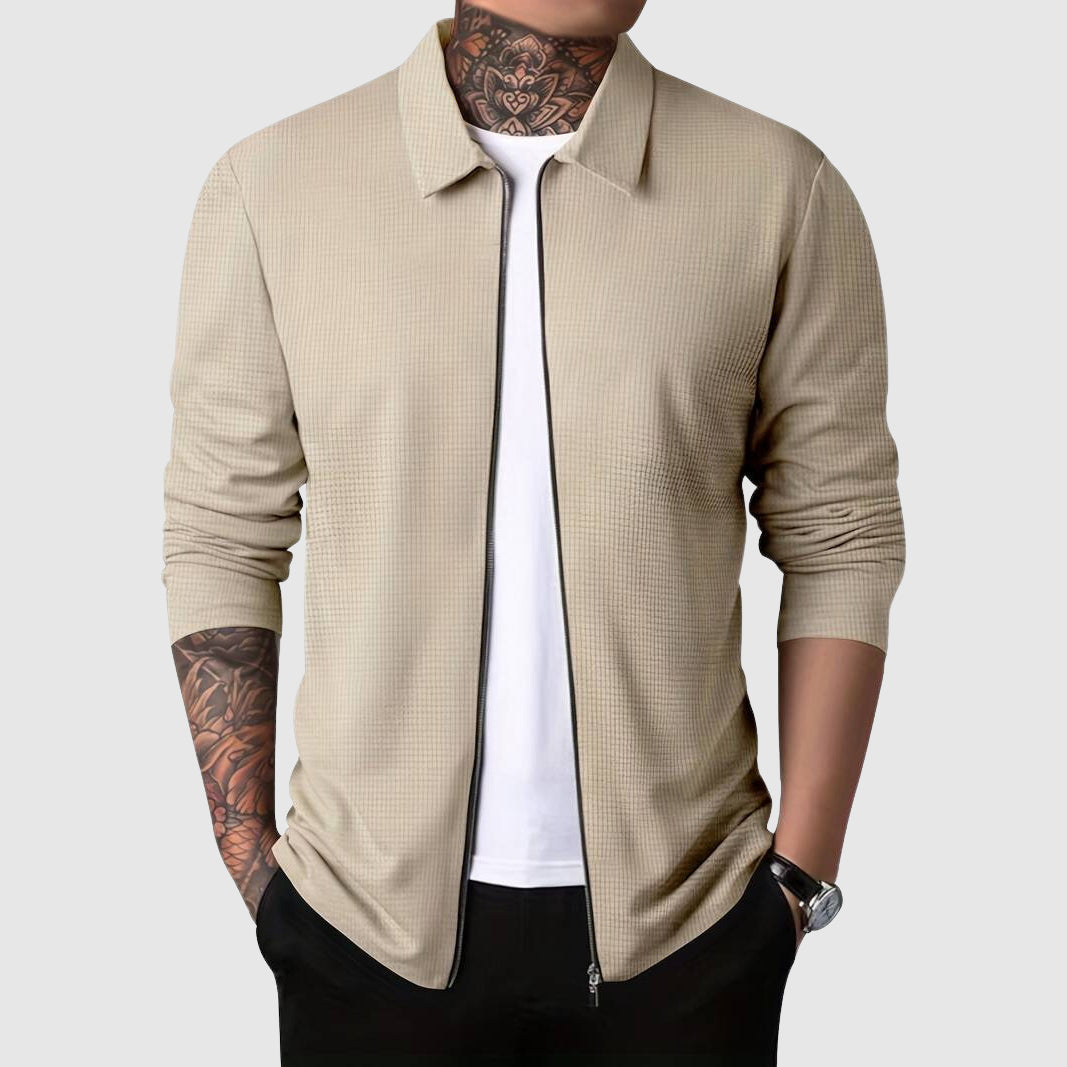 Men’s Zip-Up Sweater – Waffle Knit – Fitted Design – Long Sleeve Casual Wear-5