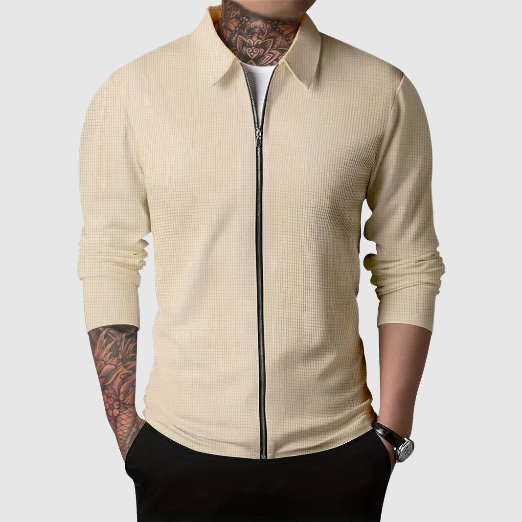 Men’s Zip-Up Sweater – Waffle Knit – Fitted Design – Long Sleeve Casual Wear-1