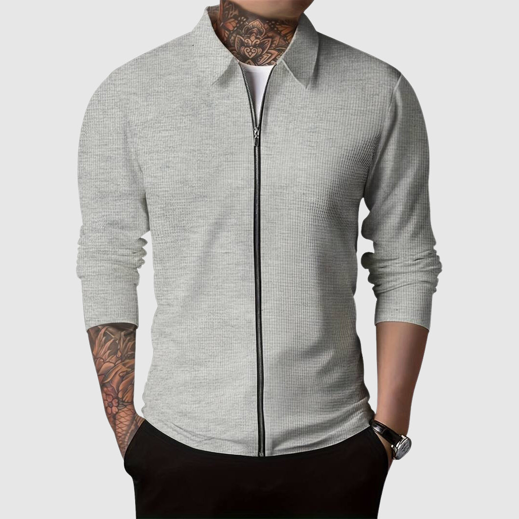 Men’s Zip-Up Sweater – Waffle Knit – Fitted Design – Long Sleeve Casual Wear-4