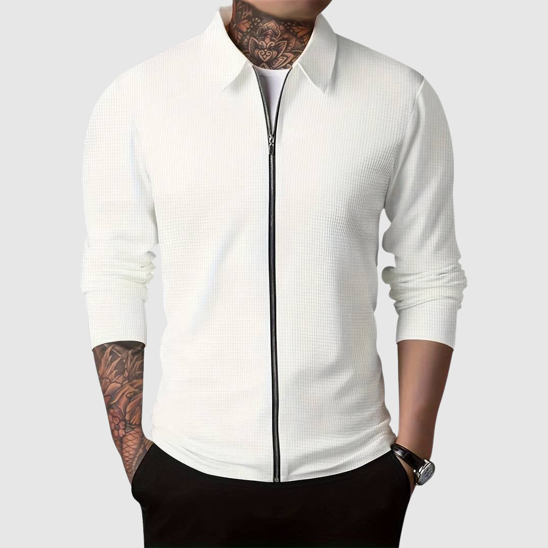 Men’s Zip-Up Sweater – Waffle Knit – Fitted Design – Long Sleeve Casual Wear-3
