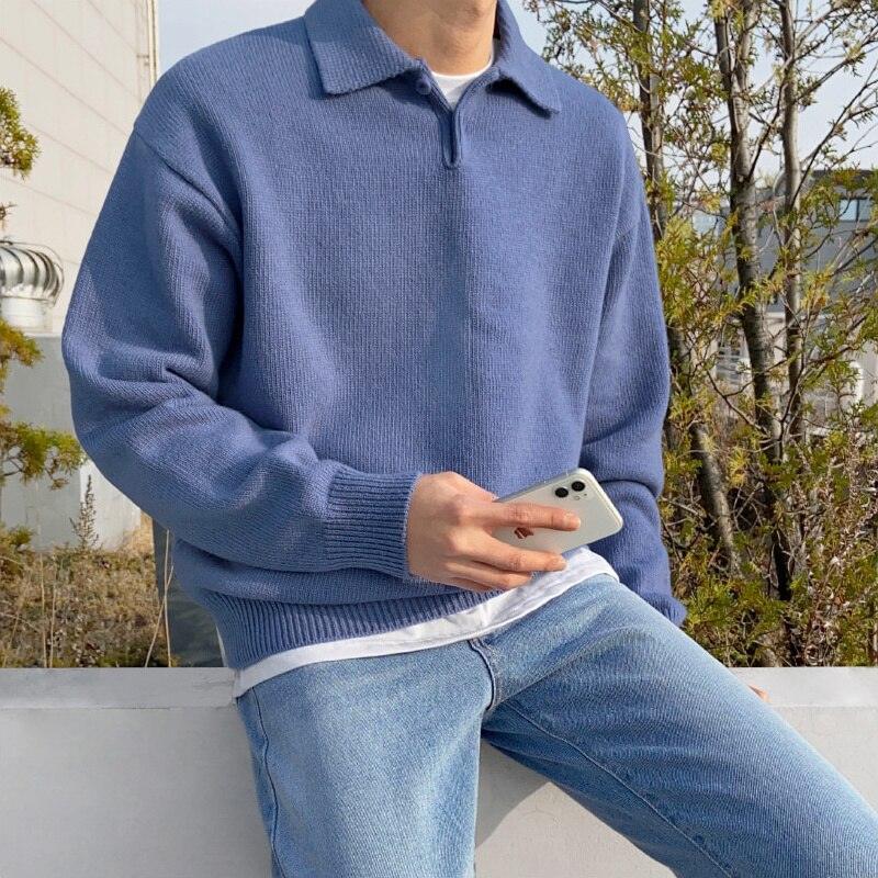 Men’s Polo Sweater – Wool – Relaxed Fit – Buttoned Collar – Ribbed Hem and Cuffs-5