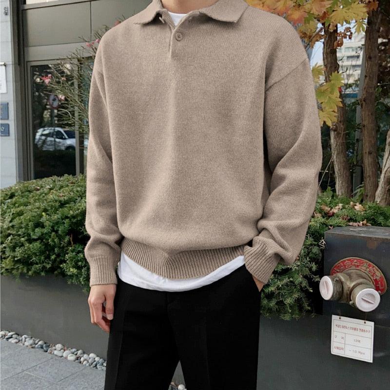 Men’s Polo Sweater – Wool – Relaxed Fit – Buttoned Collar – Ribbed Hem and Cuffs-3