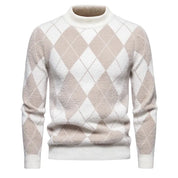 Men’s Argyle Sweater - Crew Neck - Knitted - Long Sleeve - Classic Pattern-1