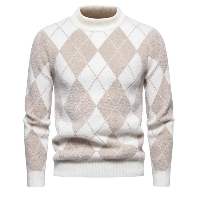 Men’s Argyle Sweater - Crew Neck - Knitted - Long Sleeve - Classic Pattern-1