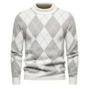 Men’s Argyle Sweater - Crew Neck - Knitted - Long Sleeve - Classic Pattern-2
