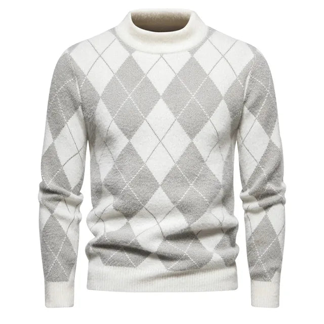 Men’s Argyle Sweater - Crew Neck - Knitted - Long Sleeve - Classic Pattern-2