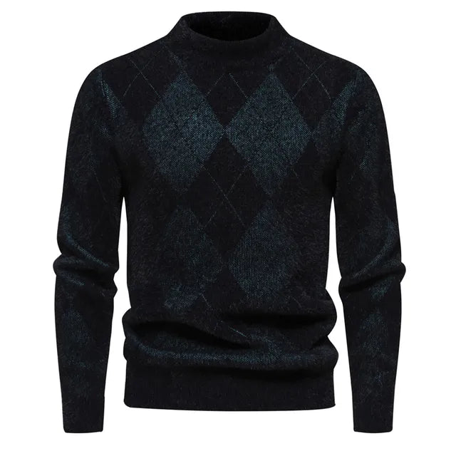 Men’s Argyle Sweater - Crew Neck - Knitted - Long Sleeve - Classic Pattern-3