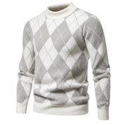 Men’s Argyle Sweater - Crew Neck - Knitted - Long Sleeve - Classic Pattern-5