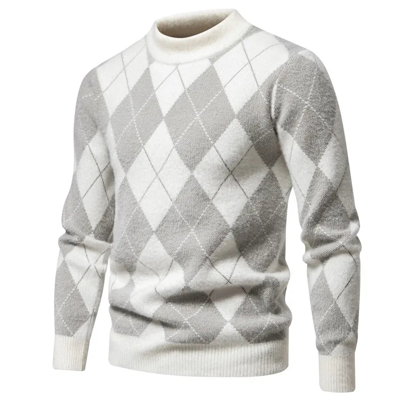 Men’s Argyle Sweater - Crew Neck - Knitted - Long Sleeve - Classic Pattern-5