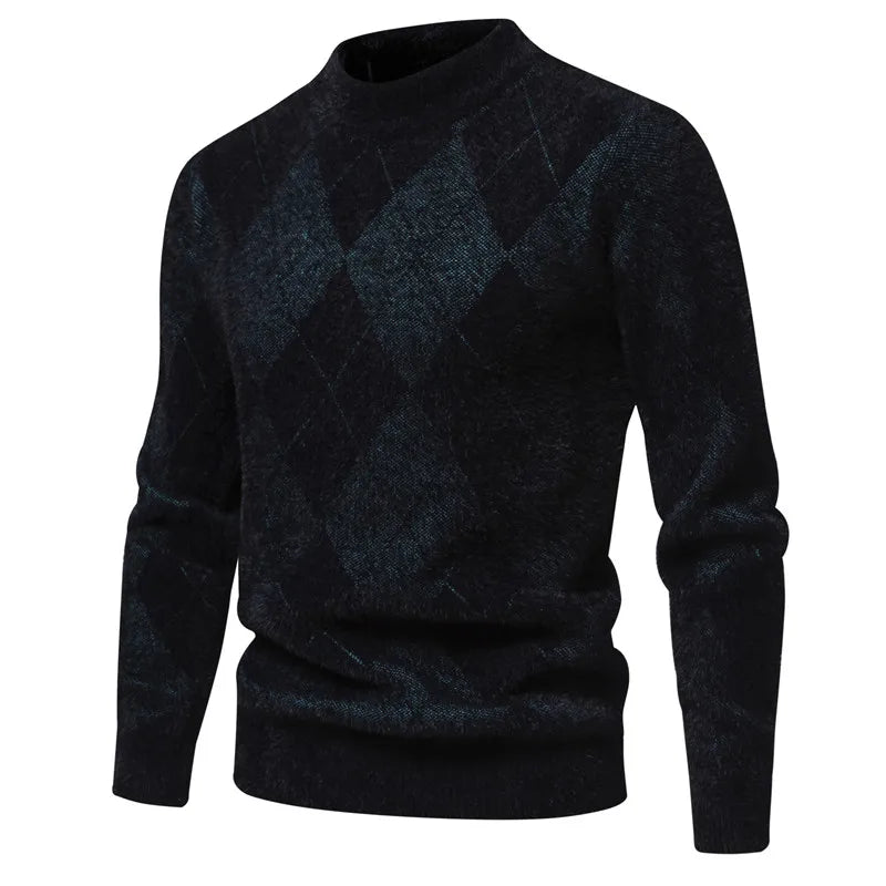 Men’s Argyle Sweater - Crew Neck - Knitted - Long Sleeve - Classic Pattern-6