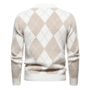 Men’s Argyle Sweater - Crew Neck - Knitted - Long Sleeve - Classic Pattern-4