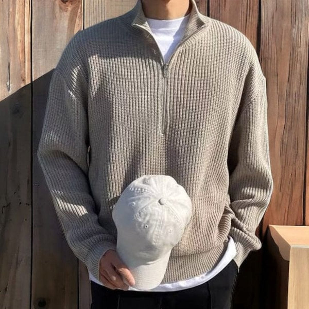 Men’s Half Zip Sweater – Wool Blend – Ribbed Texture – Relaxed Fit – Casual Layer-5