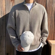 Men’s Half Zip Sweater – Wool Blend – Ribbed Texture – Relaxed Fit – Casual Layer-5