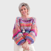 Winter sweater made of rope in a colorful pattern with wooden buttons for women-4