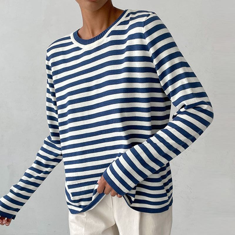 Striped knitting sweater for women with a classic design-2