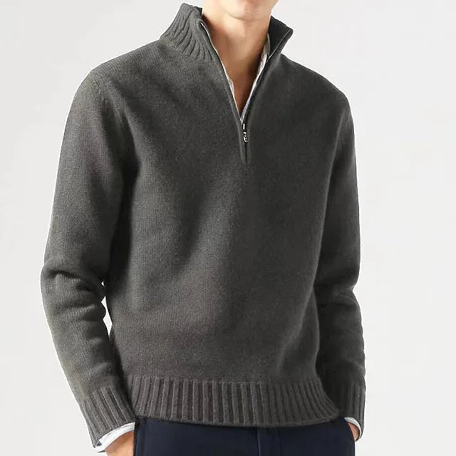 Men's Quarter-Zip Sweater - Soft Knit Fabric - High Collar - Ribbed Cuffs & Hem-3