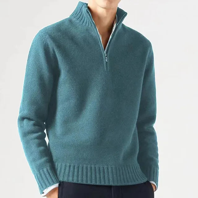 Men's Quarter-Zip Sweater - Soft Knit Fabric - High Collar - Ribbed Cuffs & Hem-2