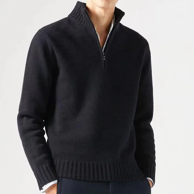Men's Quarter-Zip Sweater - Soft Knit Fabric - High Collar - Ribbed Cuffs & Hem-4