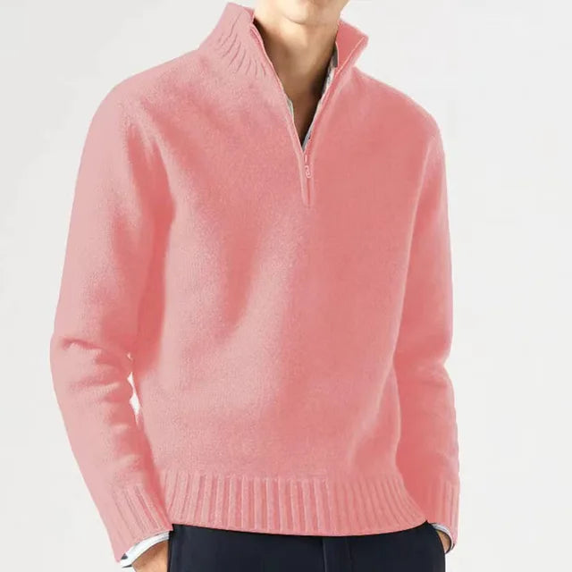 Men's Quarter-Zip Sweater - Soft Knit Fabric - High Collar - Ribbed Cuffs & Hem-6