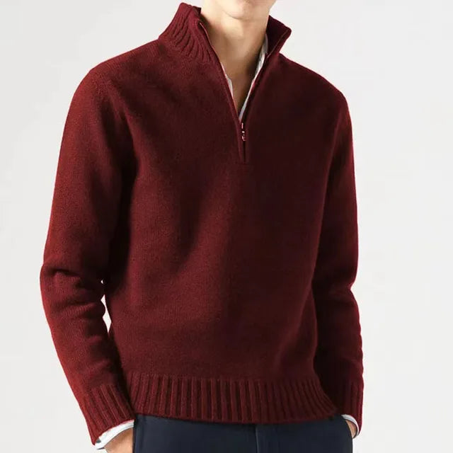 Men's Quarter-Zip Sweater - Soft Knit Fabric - High Collar - Ribbed Cuffs & Hem-5