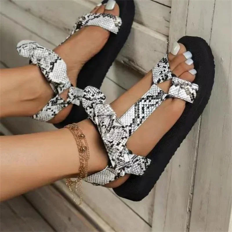 DELIA | Leopard Print Flat Summer Sandals