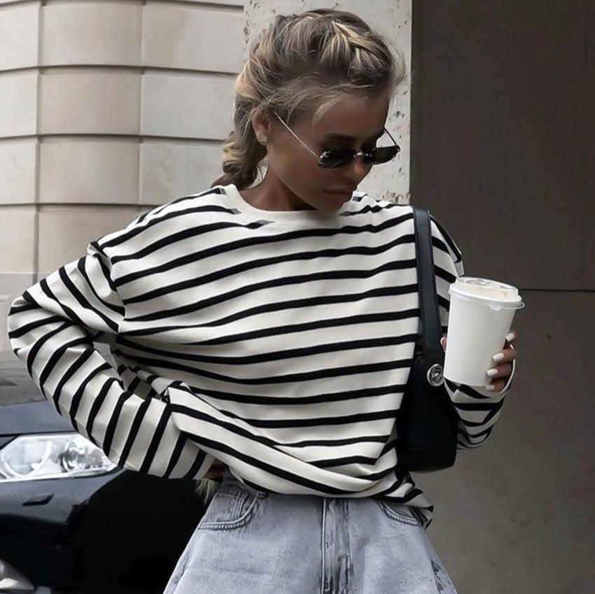 Striped long -sleeved shirt for autumn/winter - comfortable & stylish-2