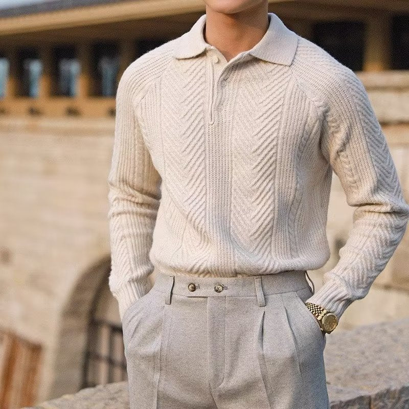 Men’s Knit Sweater – Slim Fit – Polo Collar – Cable Knit – Soft Stretch Fabric-1