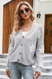 Long-sleeved flower cardigan with a V-neck for cool days-3